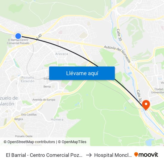 El Barrial - Centro Comercial Pozuelo to Hospital Moncloa map