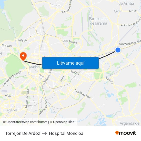 Torrejón De Ardoz to Hospital Moncloa map