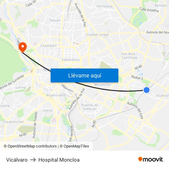 Vicálvaro to Hospital Moncloa map