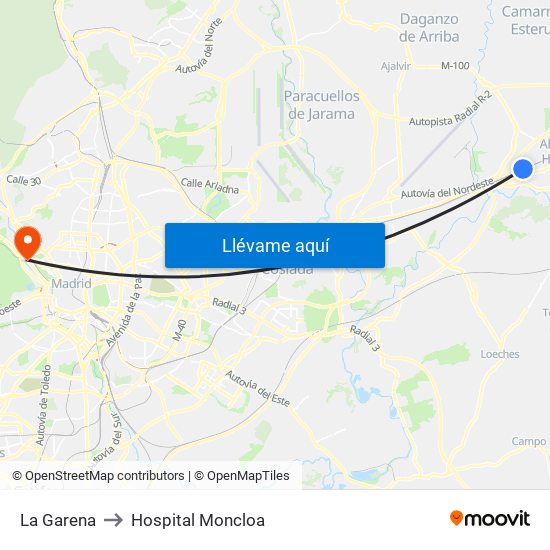 La Garena to Hospital Moncloa map