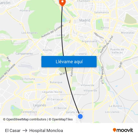 El Casar to Hospital Moncloa map