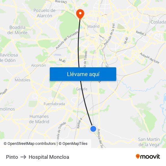 Pinto to Hospital Moncloa map