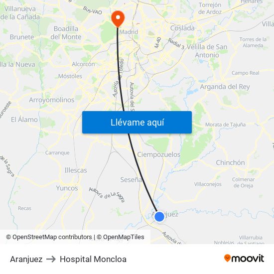 Aranjuez to Hospital Moncloa map