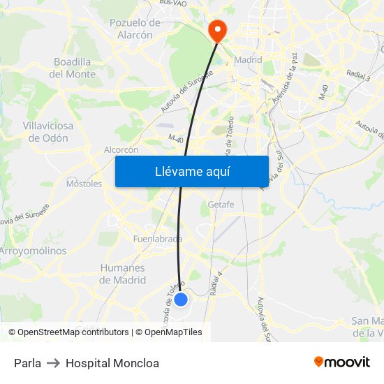 Parla to Hospital Moncloa map