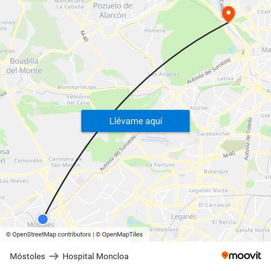 Móstoles to Hospital Moncloa map