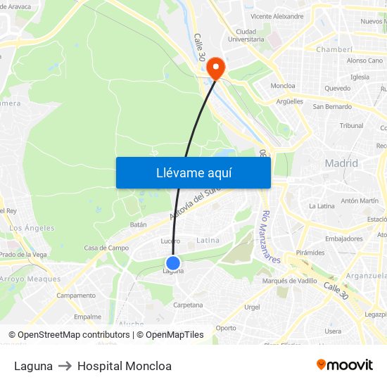 Laguna to Hospital Moncloa map