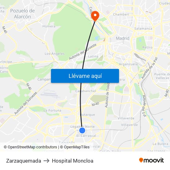 Zarzaquemada to Hospital Moncloa map