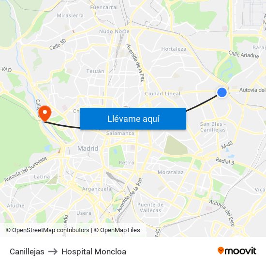 Canillejas to Hospital Moncloa map