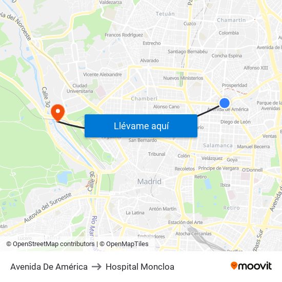 Avenida De América to Hospital Moncloa map