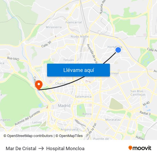 Mar De Cristal to Hospital Moncloa map