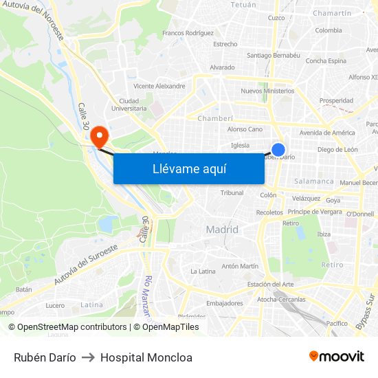 Rubén Darío to Hospital Moncloa map