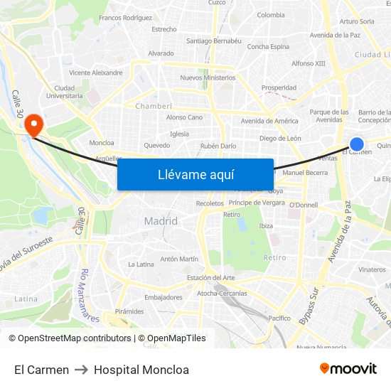 El Carmen to Hospital Moncloa map
