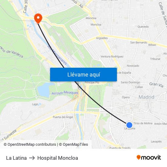 La Latina to Hospital Moncloa map