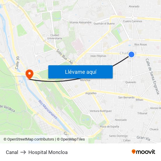 Canal to Hospital Moncloa map