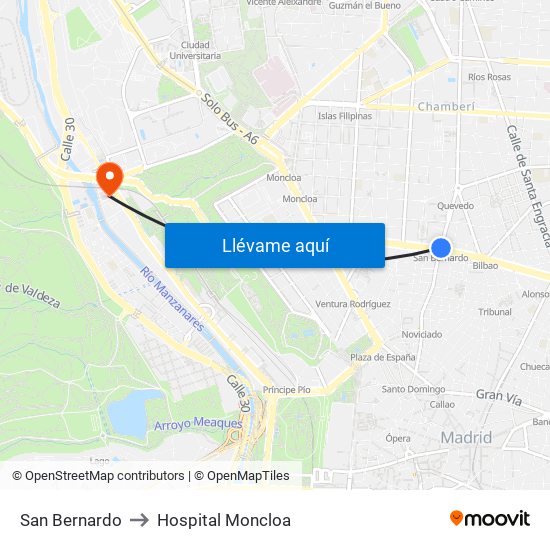 San Bernardo to Hospital Moncloa map