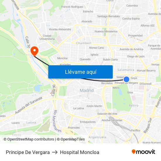 Príncipe De Vergara to Hospital Moncloa map