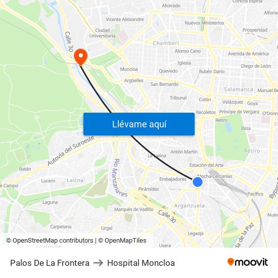 Palos De La Frontera to Hospital Moncloa map