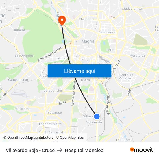 Villaverde Bajo - Cruce to Hospital Moncloa map