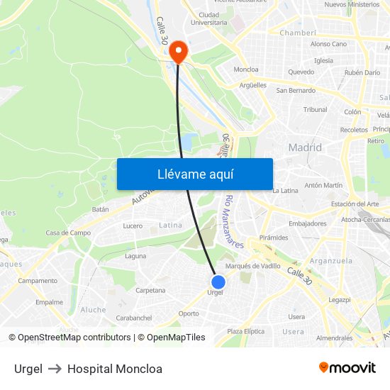 Urgel to Hospital Moncloa map