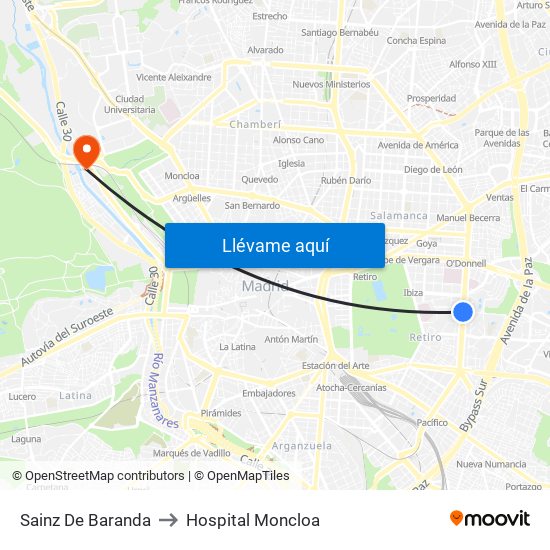Sainz De Baranda to Hospital Moncloa map