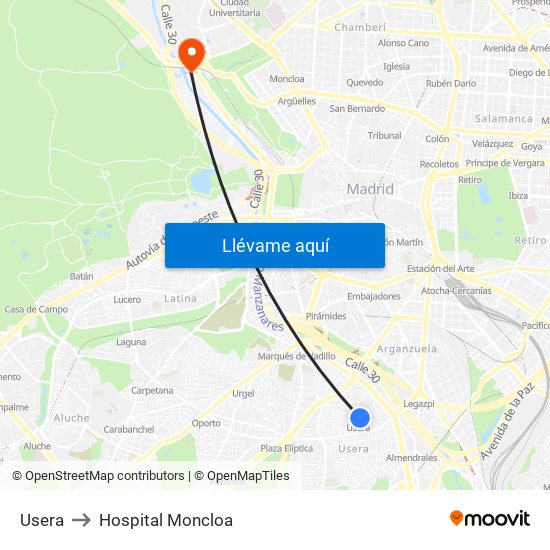Usera to Hospital Moncloa map