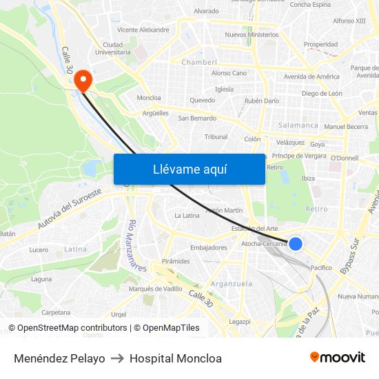 Menéndez Pelayo to Hospital Moncloa map