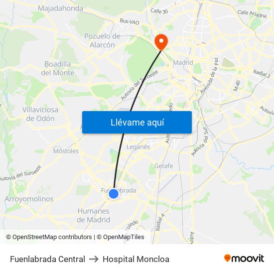 Fuenlabrada Central to Hospital Moncloa map
