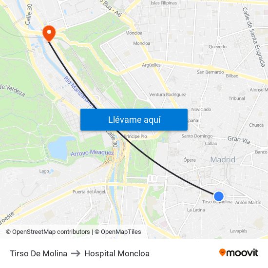 Tirso De Molina to Hospital Moncloa map
