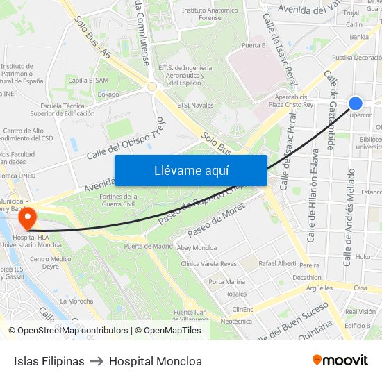 Islas Filipinas to Hospital Moncloa map