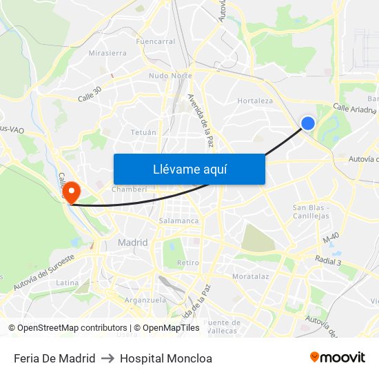 Feria De Madrid to Hospital Moncloa map