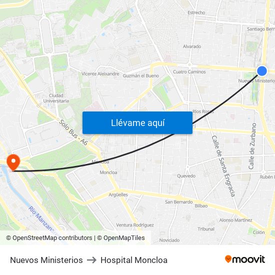 Nuevos Ministerios to Hospital Moncloa map