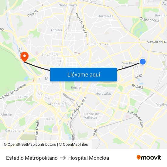 Estadio Metropolitano to Hospital Moncloa map