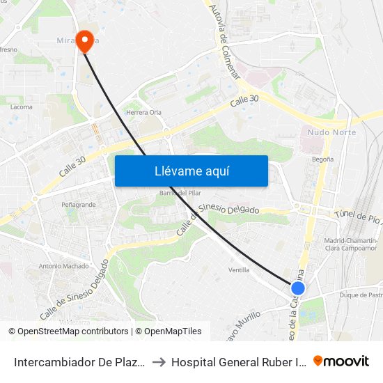 Intercambiador De Plaza De Castilla to Hospital General Ruber Internacional map