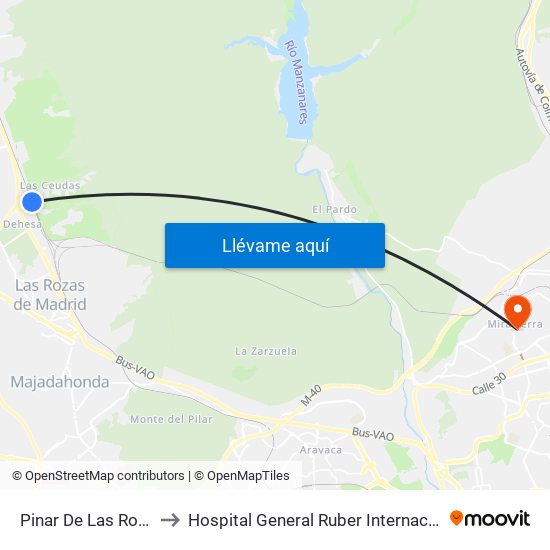 Pinar De Las Rozas to Hospital General Ruber Internacional map