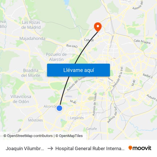 Joaquín Vilumbrales to Hospital General Ruber Internacional map