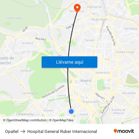 Opañel to Hospital General Ruber Internacional map