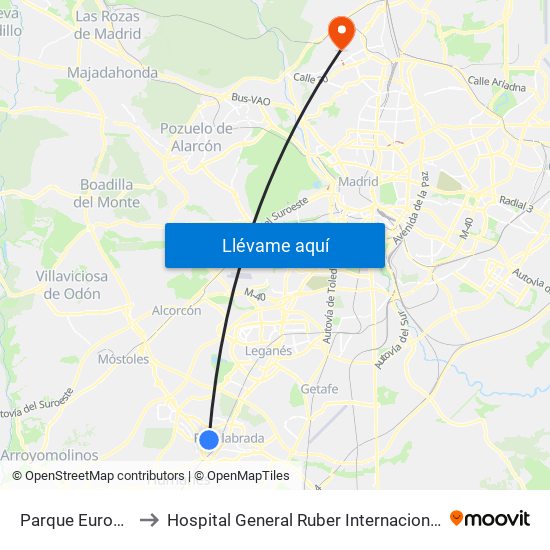 Parque Europa to Hospital General Ruber Internacional map
