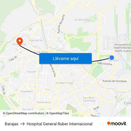 Barajas to Hospital General Ruber Internacional map