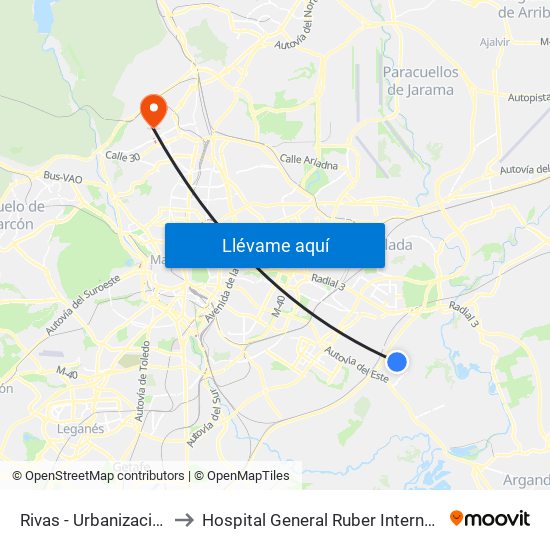 Rivas - Urbanizaciones to Hospital General Ruber Internacional map