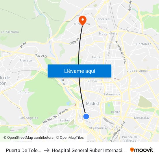 Puerta De Toledo to Hospital General Ruber Internacional map