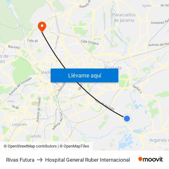 Rivas Futura to Hospital General Ruber Internacional map