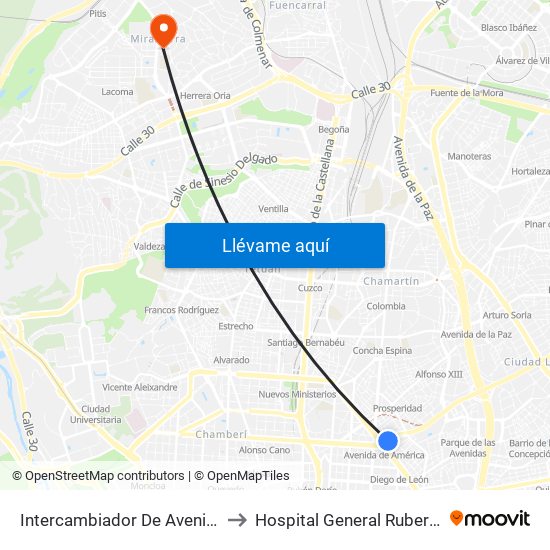 Intercambiador De Avenida De América to Hospital General Ruber Internacional map