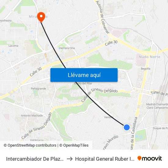 Intercambiador De Plaza De Castilla to Hospital General Ruber Internacional map
