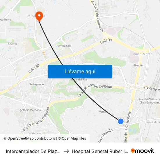 Intercambiador De Plaza De Castilla to Hospital General Ruber Internacional map