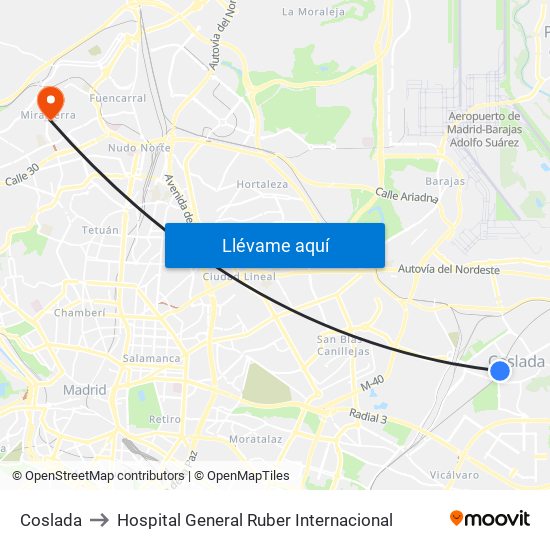 Coslada to Hospital General Ruber Internacional map