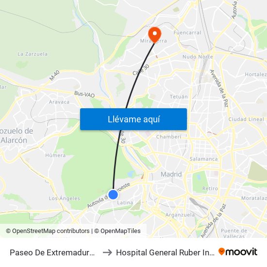 Paseo De Extremadura - El Greco to Hospital General Ruber Internacional map