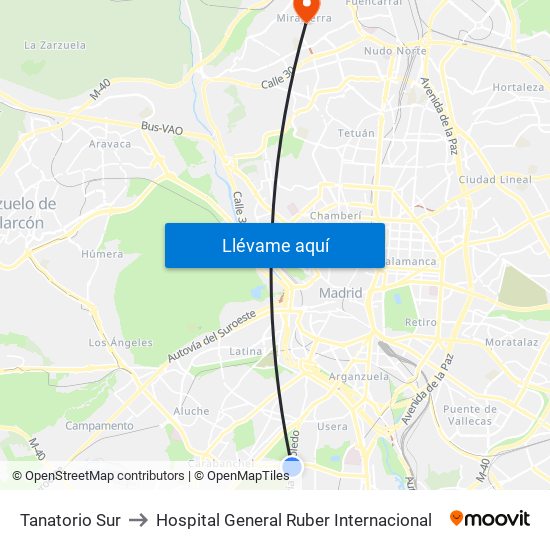 Tanatorio Sur to Hospital General Ruber Internacional map