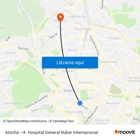 Atocha to Hospital General Ruber Internacional map