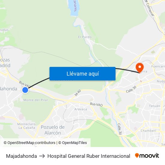 Majadahonda to Hospital General Ruber Internacional map