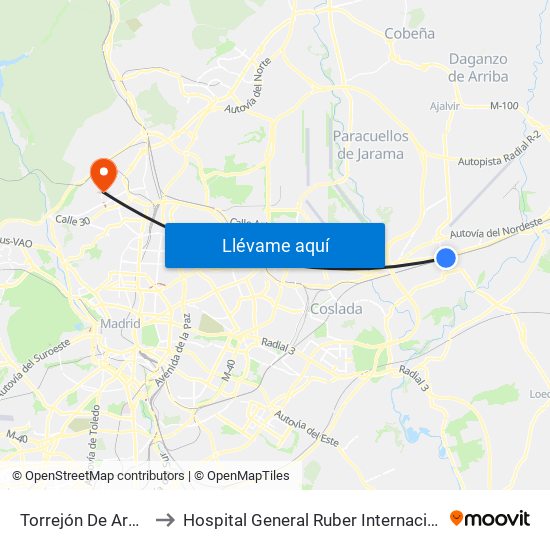 Torrejón De Ardoz to Hospital General Ruber Internacional map